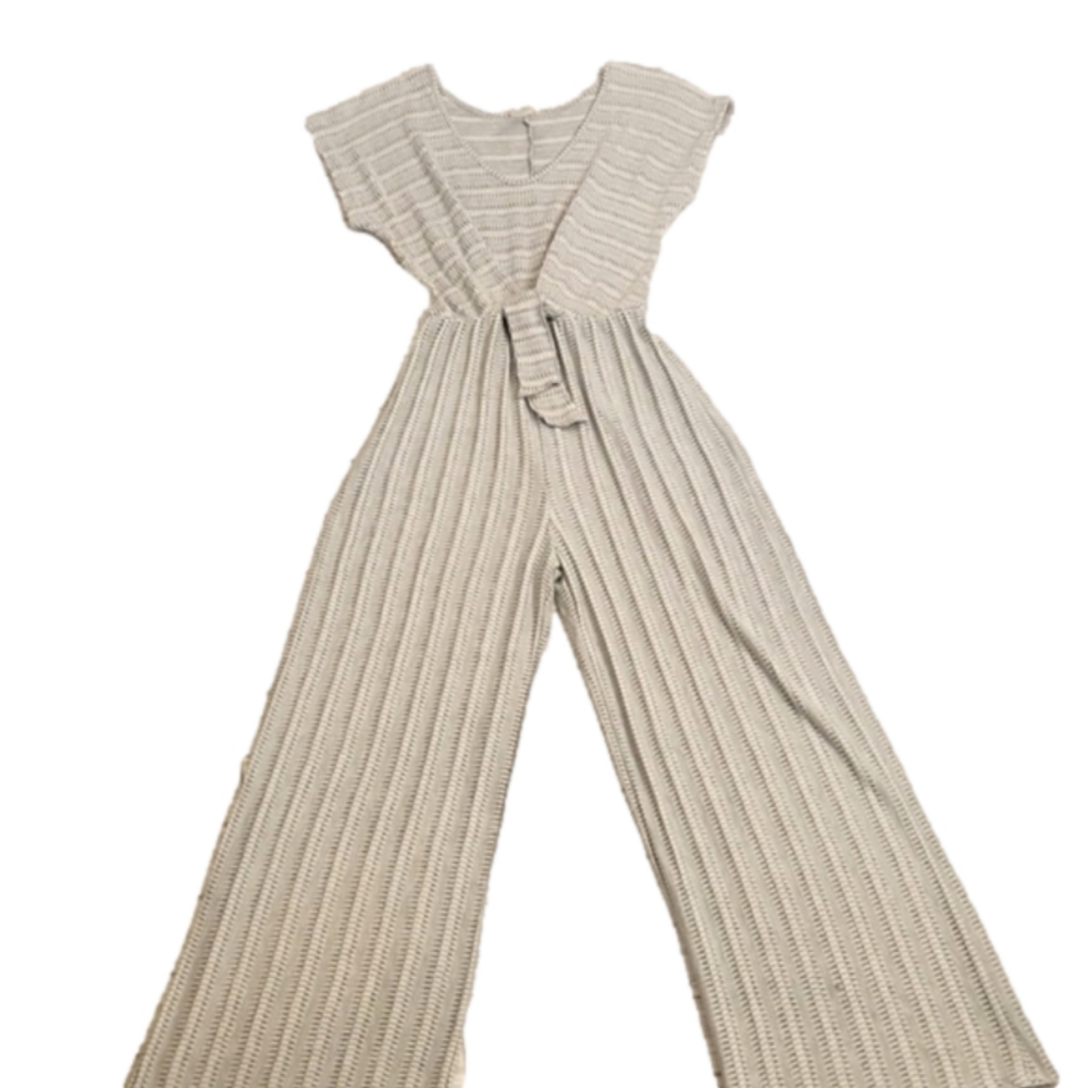 Caution To The Wind Gray & White Wide Leg Jumpsuit Size Medium